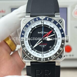 BRF Factory Bell & Ross BR-03 GMT Compass 42mm Steel Rubber Strap Black Aluminium Bezel Black Dial (7) BRF Factory Bell & Ross BR-03 GMT Compass 42mm steel rubber strap black dial
