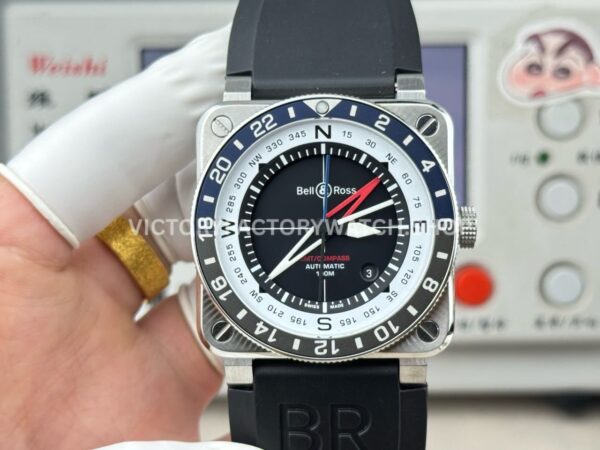 BRF Factory Bell & Ross BR-03 GMT Compass 42mm Steel Rubber Strap Black Aluminium Bezel Black Dial (7) BRF Factory Bell & Ross BR-03 GMT Compass 42mm steel rubber strap black dial