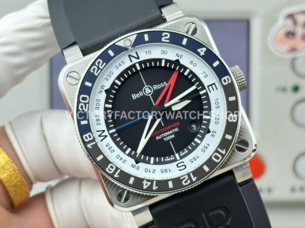 BRF Factory Bell & Ross BR-03 GMT Compass 42mm Steel Rubber Strap Black Aluminium Bezel Black Dial (8) BRF Factory Bell & Ross BR-03 GMT Compass 42mm Steel Rubber Strap Black Aluminium Bezel Black Dial