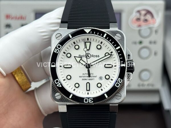 BRF Factory Bell & Ross BR-03BR03A-D-WH-STSRB 42mm Steel Rubber Strap Ceramic Bezel White Dial (2) BRF Factory Bell & Ross BR-03 BR03A-D-WH-ST/SRB 42mm steel rubber strap white dial