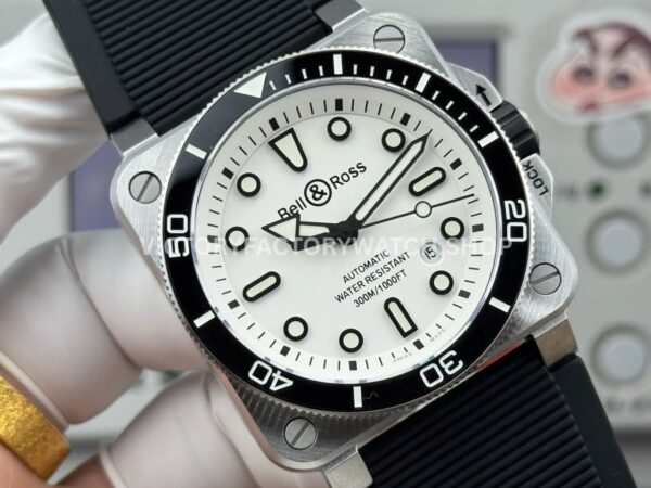 BRF Factory Bell & Ross BR-03BR03A-D-WH-STSRB 42mm Steel Rubber Strap Ceramic Bezel White Dial (9) BRF Factory Bell & Ross BR-03 BR03A-D-WH-ST/SRB 42mm Steel Rubber Strap Ceramic Bezel White Dial