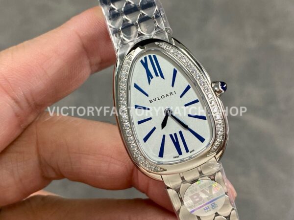 BV Factory Bvlgari Quartz Serpenti 103148 33mm Full Steel Blue Roman Numerals Silver Dial (2) BV Factory Bvlgari Quartz Serpenti 103148 33mm Full Steel Blue Roman Numerals Silver Dial