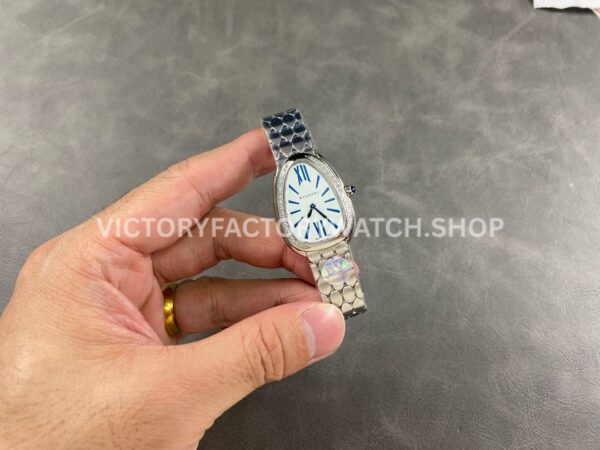 BV Factory Bvlgari Quartz Serpenti 103148 33mm Full Steel Blue Roman Numerals Silver Dial (4) BV Factory Bvlgari Quartz Serpenti 103148 33mm Full Steel Blue Roman Numerals Silver Dial