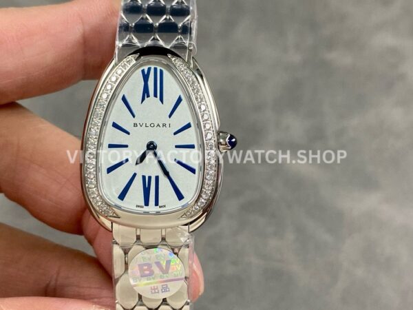 BV Factory Bvlgari Quartz Serpenti 103148 33mm Full Steel Blue Roman Numerals Silver Dial (7) BV Bvlgari Serpenti 103148 steel blue silver dial 33mm watch