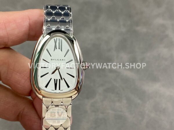 BV Factory Bvlgari Serpenti 103141 33mm Full Steel Roman Numerals Silver Dial (5) BV Bvlgari Serpenti 103141 full steel silver dial 33mm watch