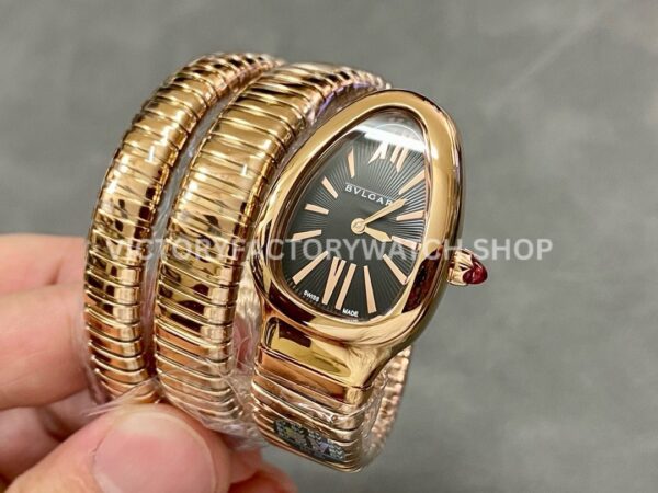 BV Factory Bvlgari Serpenti Tubogas 101814 35mm Full Rose Gold Roman Numerals Black Dial