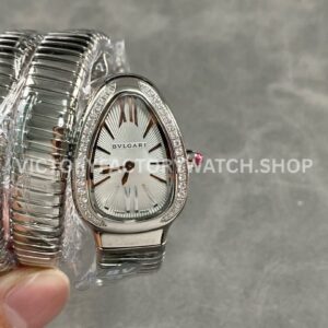 BV Bvlgari Serpenti Tubogas 101910 stone set bezel silver dial 35mm