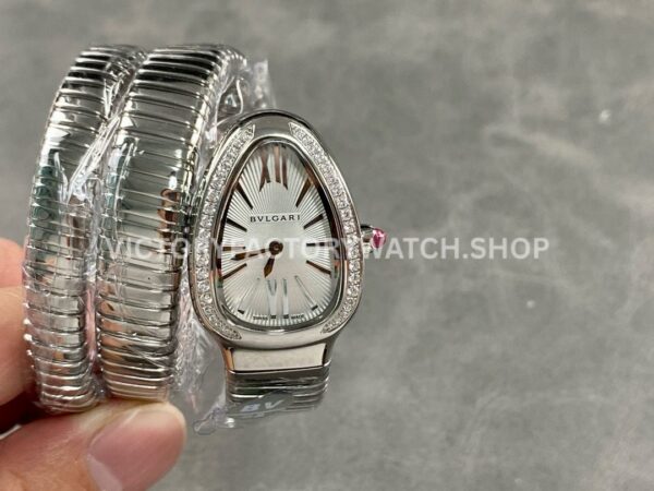 BV Bvlgari Serpenti Tubogas 101910 stone set bezel silver dial 35mm
