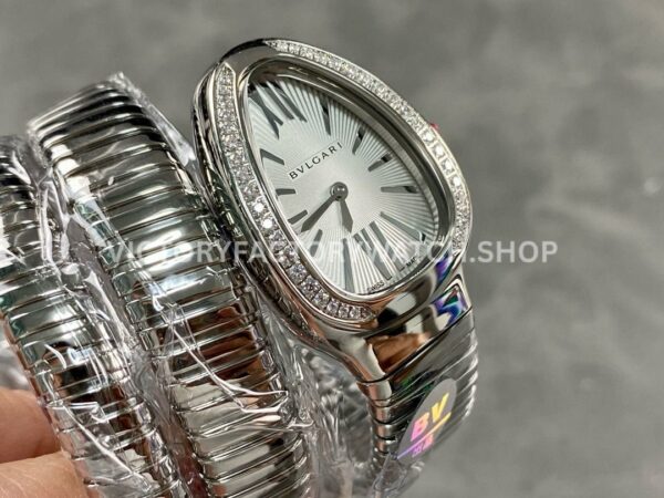 BV Factory Bvlgari Serpenti Tubogas 101910 35mm Full Steel Diamond Bezel Roman Numerals Silver Dial