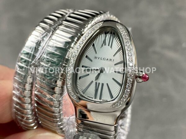 BV Factory Bvlgari Serpenti Tubogas 101910 35mm Full Steel Diamond Bezel Roman Numerals Silver Dial