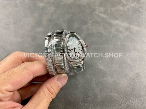 BV Factory Bvlgari Serpenti Tubogas 101910 35mm Full Steel Diamond Bezel Roman Numerals Silver Dial