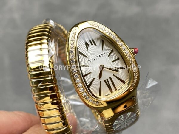 BV Factory Bvlgari Serpenti Tubogas 101924 35mm Full Yellow Gold Diamond Bezel Roman Numerals White Dial (1) BV Factory Bvlgari Serpenti Tubogas 101924 35mm Full Yellow Gold Diamond Bezel Roman Numerals White Dial