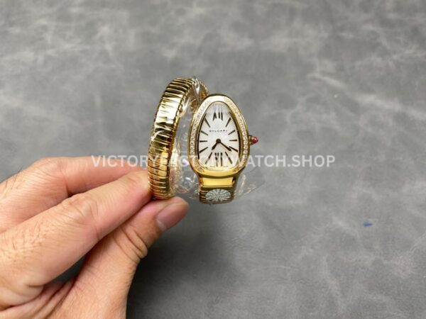 BV Factory Bvlgari Serpenti Tubogas 101924 35mm Full Yellow Gold Diamond Bezel Roman Numerals White Dial (2) BV Factory Bvlgari Serpenti Tubogas 101924 35mm Full Yellow Gold Diamond Bezel Roman Numerals White Dial