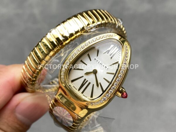 BV Factory Bvlgari Serpenti Tubogas 101924 35mm Full Yellow Gold Diamond Bezel Roman Numerals White Dial (6) BV Factory Bvlgari Serpenti Tubogas 101924 35mm Full Yellow Gold Diamond Bezel Roman Numerals White Dial