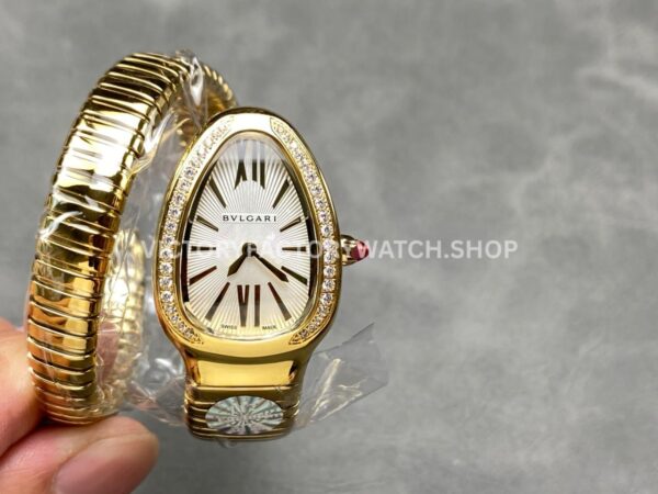 BV Factory Bvlgari Serpenti Tubogas 101924 35mm Full Yellow Gold Diamond Bezel Roman Numerals White Dial (7) BV Factory Bvlgari Serpenti Tubogas 101924 35mm Full Yellow Gold Diamond Bezel Roman Numerals White Dial