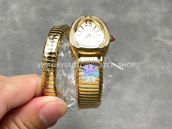BV Factory Bvlgari Serpenti Tubogas 101924 35mm Full Yellow Gold Diamond Bezel Roman Numerals White Dial (9) BV Factory Bvlgari Serpenti Tubogas 101924 35mm Full Yellow Gold Diamond Bezel Roman Numerals White Dial