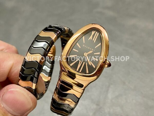 BV Factory Bvlgari Serpenti Tubogas 102735 35mm Half Rose Gold Ceramic Roman Numerals Black Dial (2) BV Factory Bvlgari Serpenti Tubogas 102735 35mm Half Rose Gold Ceramic Roman Numerals Black Dial