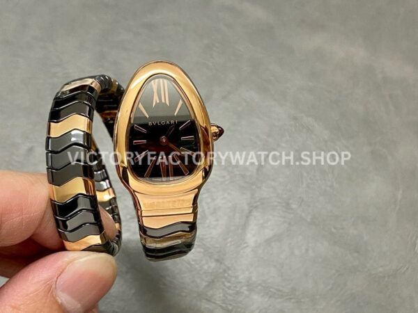 BV Factory Bvlgari Serpenti Tubogas 102735 35mm Half Rose Gold Ceramic Roman Numerals Black Dial (6) BV Bvlgari Serpenti Tubogas 102735 rose gold ceramic black dial 35mm