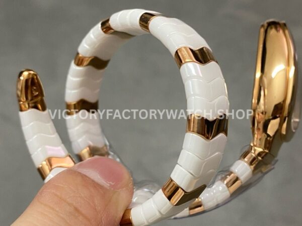 BV Factory Bvlgari Serpenti Tubogas 102886 35mm Half Rose Gold Ceramic Roman Numerals White Dial (2) BV Factory Bvlgari Serpenti Tubogas 102886 35mm Half Rose Gold Ceramic Roman Numerals White Dial