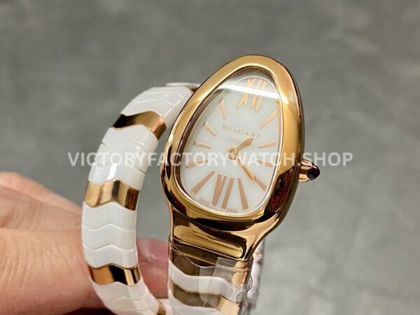 BV Factory Bvlgari Serpenti Tubogas 102886 35mm Half Rose Gold Ceramic Roman Numerals White Dial (3) BV Factory Bvlgari Serpenti Tubogas 102886 35mm Half Rose Gold Ceramic Roman Numerals White Dial