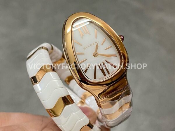 BV Factory Bvlgari Serpenti Tubogas 102886 35mm Half Rose Gold Ceramic Roman Numerals White Dial (4) BV Factory Bvlgari Serpenti Tubogas 102886 35mm Half Rose Gold Ceramic Roman Numerals White Dial