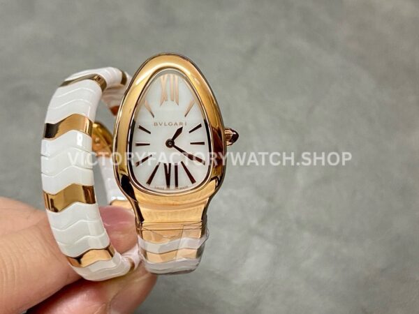 BV Factory Bvlgari Serpenti Tubogas 102886 35mm Half Rose Gold Ceramic Roman Numerals White Dial (5) BV Bvlgari Serpenti Tubogas 102886 rose gold ceramic white dial 35mm