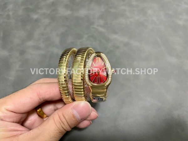 BV Factory Bvlgari Serpenti Tubogas 10430235mm Full Yellow Gold Roman Numerals Red Dial (1) BV Factory Bvlgari Serpenti Tubogas 104302 35mm Full Yellow Gold Roman Numerals Red Dial