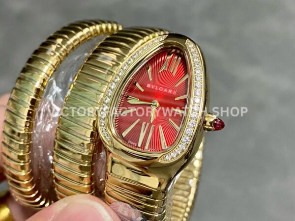 BV Factory Bvlgari Serpenti Tubogas 10430235mm Full Yellow Gold Roman Numerals Red Dial (3) BV Factory Bvlgari Serpenti Tubogas 104302 35mm Full Yellow Gold Roman Numerals Red Dial