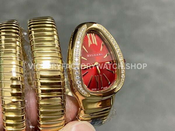 BV Factory Bvlgari Serpenti Tubogas 10430235mm Full Yellow Gold Roman Numerals Red Dial (4) BV Factory Bvlgari Serpenti Tubogas 104302 35mm Full Yellow Gold Roman Numerals Red Dial
