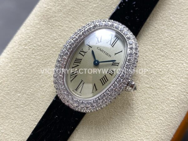 DR Factory Cartier Baignoire WB520008 31.4mm White Gold Diamond Bezel Roman Numerals Silver Dial