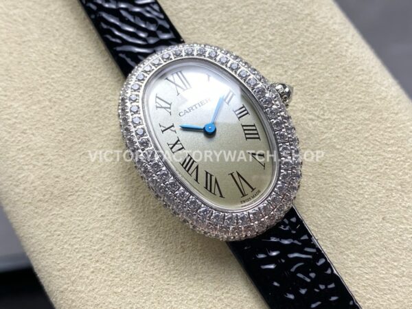 DR Factory Cartier Baignoire WB520008 31.4mm White Gold Diamond Bezel Roman Numerals Silver Dial