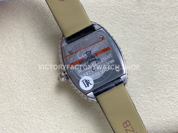 DR Factory Cartier Baignoire WB520008 31.4mm White Gold Leather Strap Diamond Bezel Roman Numerals Silver Dial