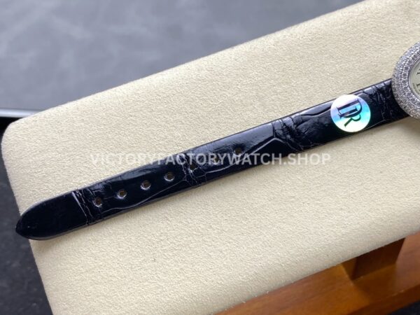 DR Factory Cartier Baignoire WB520008 31.4mm White Gold Leather Strap Diamond Bezel Roman Numerals Silver Dial