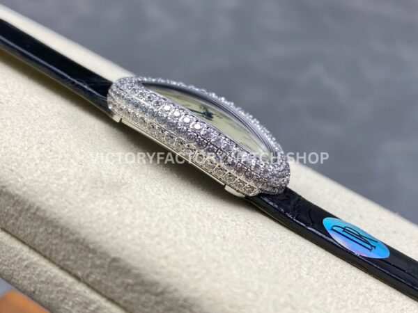DR Factory Cartier Baignoire WB520008 31.4mm White Gold Leather Strap Diamond Bezel Roman Numerals Silver Dial