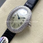 DR Factory Cartier Baignoire WB520008 31.4mm White Gold Leather Strap Diamond Bezel Roman Numerals Silver Dial