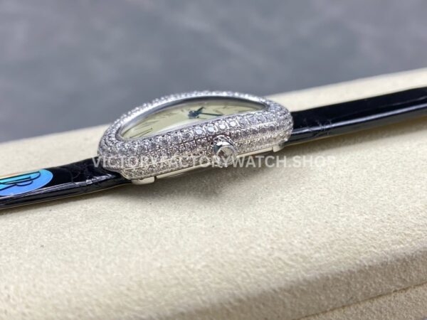 DR Factory Cartier Baignoire WB520008 31.4mm White Gold Leather Strap Diamond Bezel Roman Numerals Silver Dial