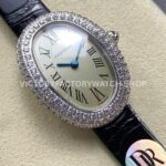 DR Factory Cartier Baignoire WB520008 31.4mm White Gold Leather Strap Diamond Bezel Roman Numerals Silver Dial