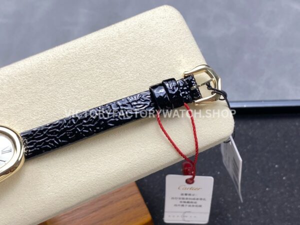 DR Factory Cartier Baignoire WGBA0007 31.4mm Yellow Gold Black Leather Strap Roman Numerals Silver Dial