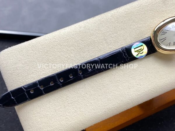 DR Factory Cartier Baignoire WGBA0007 31.4mm Yellow Gold Black Leather Strap Roman Numerals Silver Dial