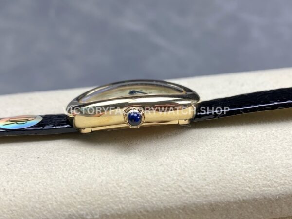 DR Factory Cartier Baignoire WGBA0007 31.4mm Yellow Gold Black Leather Strap Roman Numerals Silver Dial