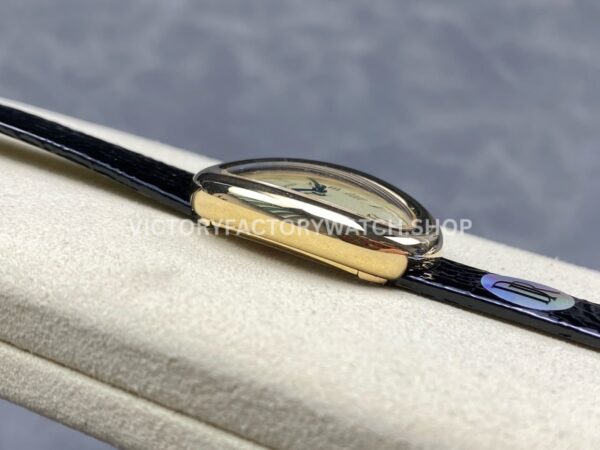 DR Factory Cartier Baignoire WGBA0007 31.4mm Yellow Gold Black Leather Strap Roman Numerals Silver Dial