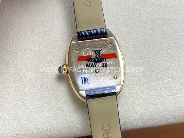 DR Factory Cartier Baignoire WGBA0007 31.4mm Yellow Gold Black Leather Strap Roman Numerals Silver Dial