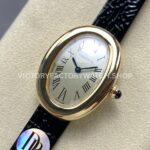 DR Factory Cartier Baignoire WGBA0007 31.4mm Yellow Gold Black Leather Strap Roman Numerals Silver Dial