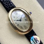 DR Factory Cartier Baignoire WGBA0007 31.4mm Yellow Gold Black Leather Strap Roman Numerals Silver Dial