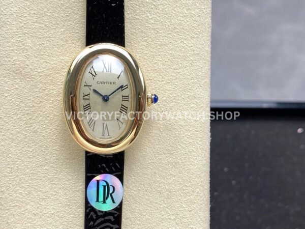 DR Factory Cartier Baignoire WGBA0007 black leather strap silver dial
