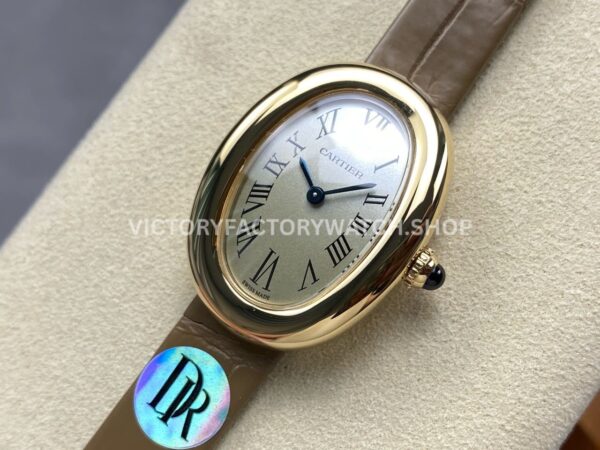 DR Factory Cartier Baignoire WGBA0007 31.4mm Yellow Gold Leather Strap Roman Numerals Silver Dial (8) DR Factory Cartier Baignoire WGBA0007 31.4mm Yellow Gold Leather Strap Roman Numerals Silver Dial