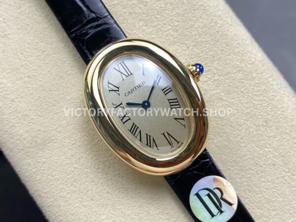 DR Factory Cartier Baignoire WGBA0007 31.4mm Yellow Gold Leather Strap Silver Dial