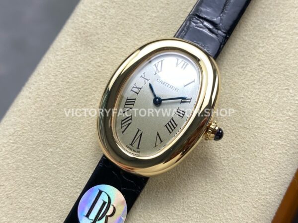 DR Factory Cartier Baignoire WGBA0007 31.4mm Yellow Gold Leather Strap Silver Dial