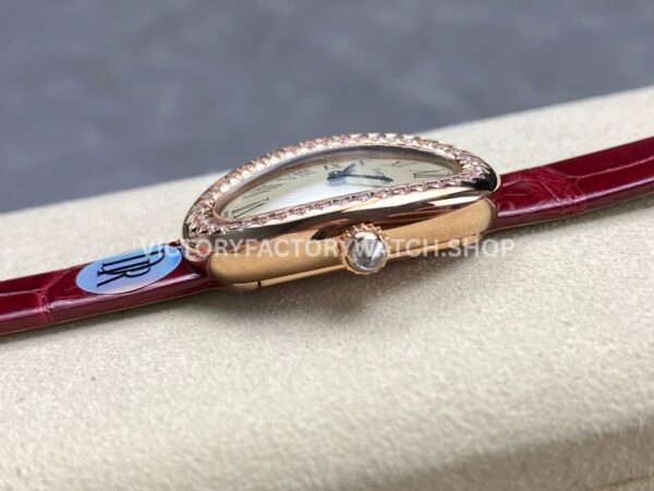 DR Factory Cartier Baignoire WJBA0031 31.4mm Rose Gold Red Leather  Strap Diamond Bezel Roman Numerals Silver Dial