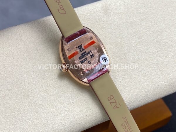 DR Factory Cartier Baignoire WJBA0031 31.4mm Rose Gold Red Leather  Strap Diamond Bezel Roman Numerals Silver Dial